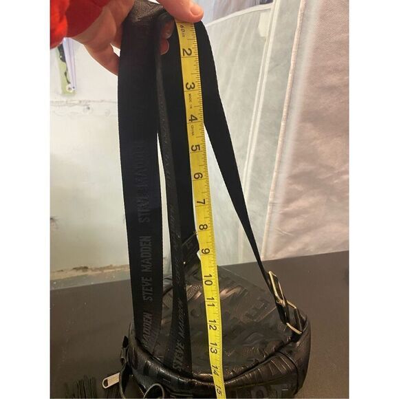 Steve Madden Mini Backpack Purse Black Embossed Leather Logo - Picture 10 of 13